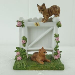 Cute Cats! Porcelain Sculpture Collection On the Fence Danbury Mint